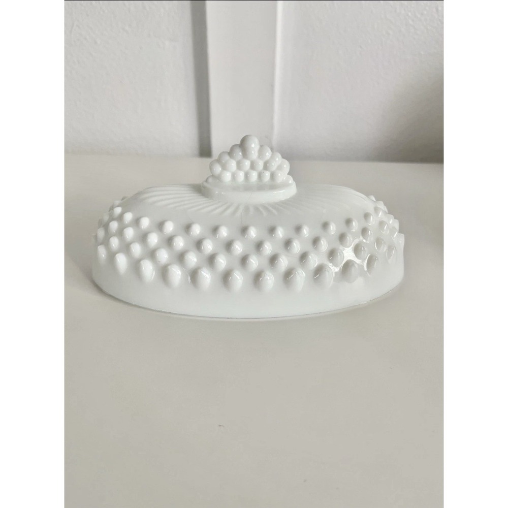 VTG Fenton White Hobnail Butter Dish Lid Milk Glass Oval Crown Top Replacement